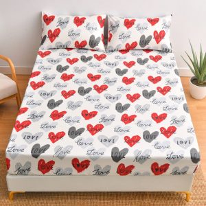 Double Bed Sheet Set Extra Large Pink Heart Pattern  Pillowcase